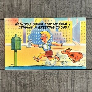 Vintage Retro Postcard Greeting with Boy and Dog